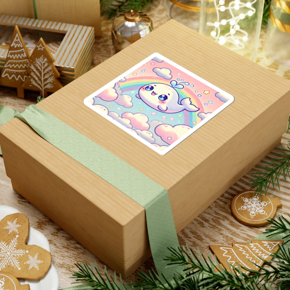Kawaii Rainbow Whale Pastel Cloud Sticker