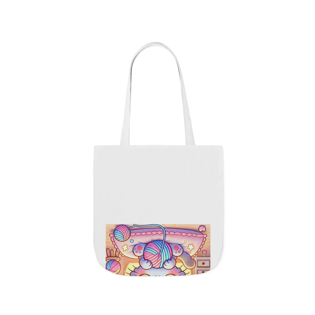 Cozy Kawaii Knitting Cat Pastel Yarn Canvas Tote Bag