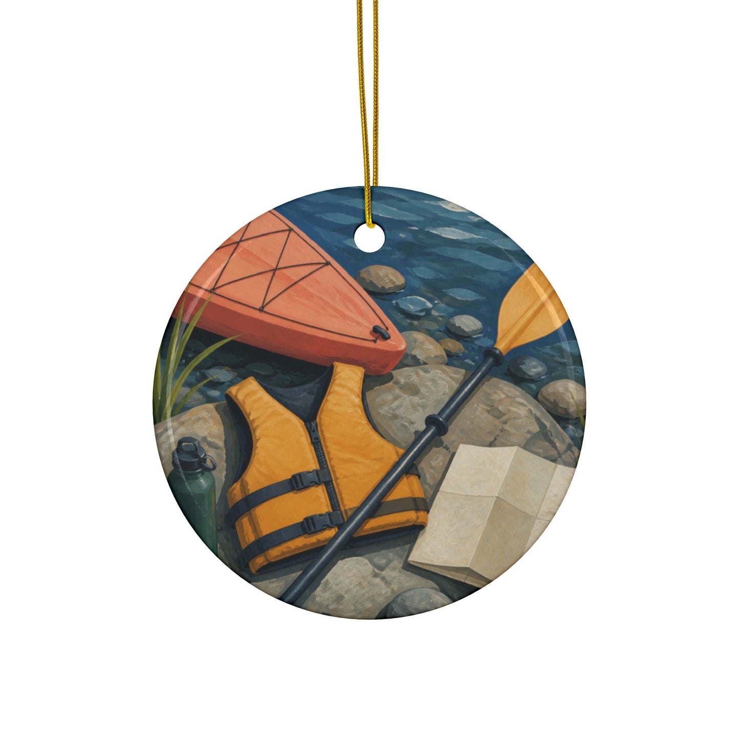 Calm Kayaking Adventure Art Ceramic Ornament, Holiday Keepsake and Gift