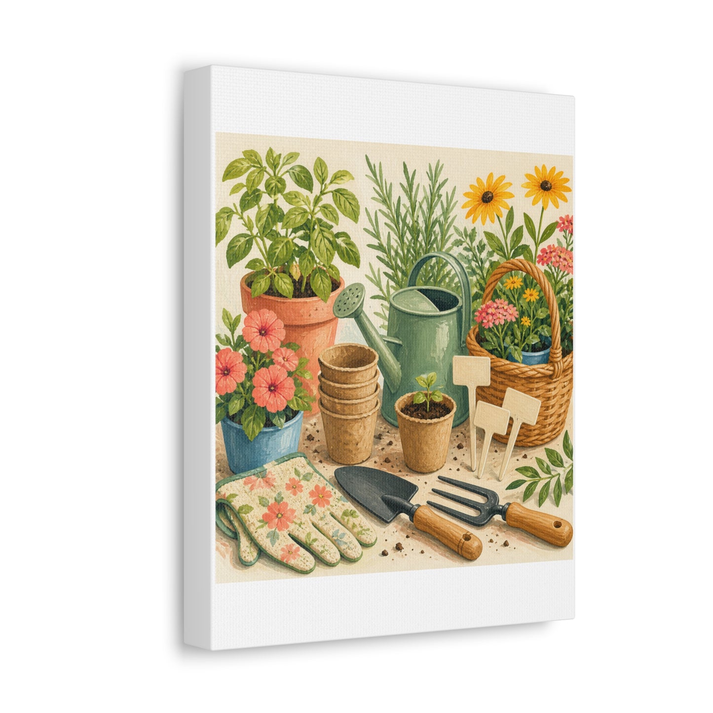 Colorful Gardening Tools and Flowers Canvas Art