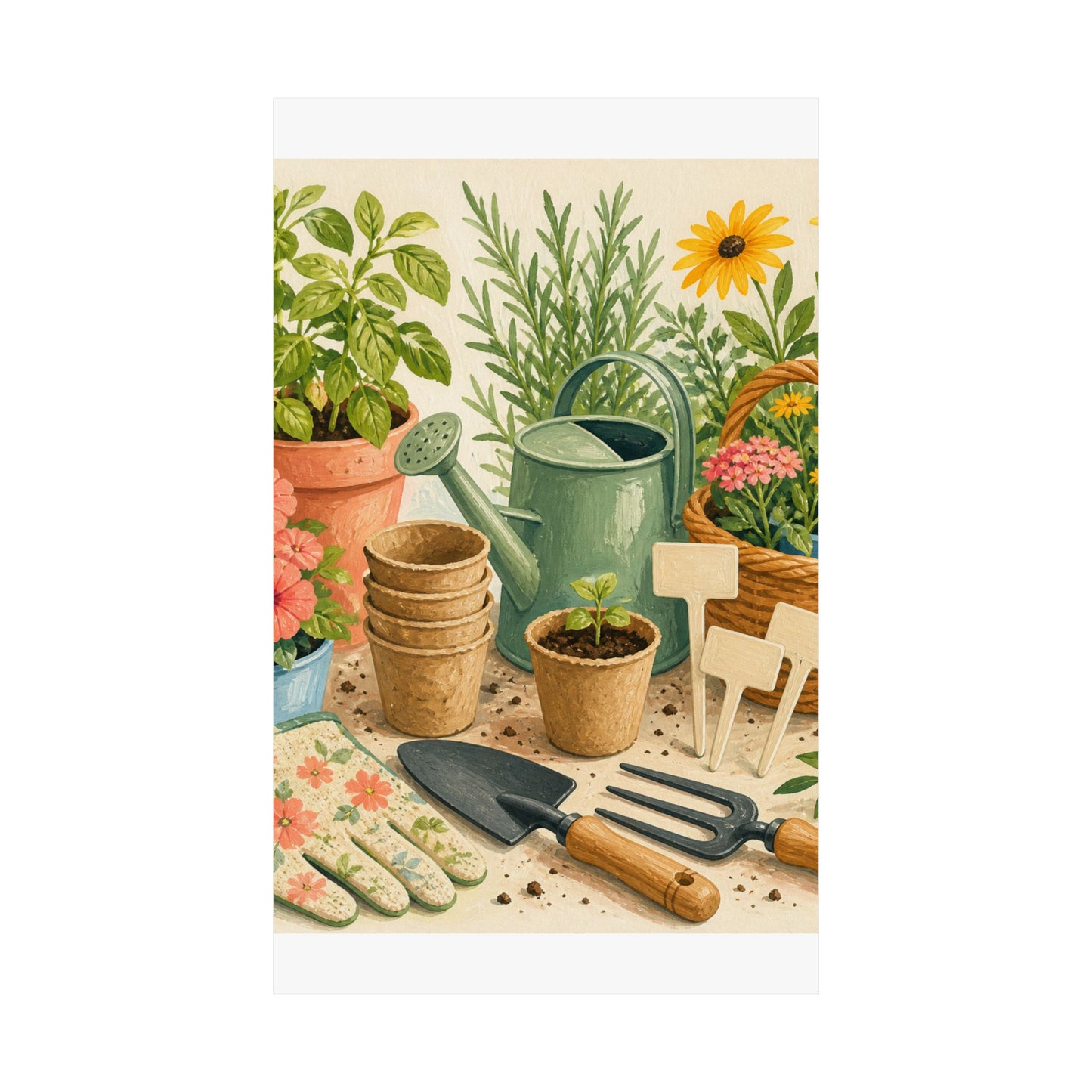 Colorful Gardening Tools and Flowers Hobby Poster