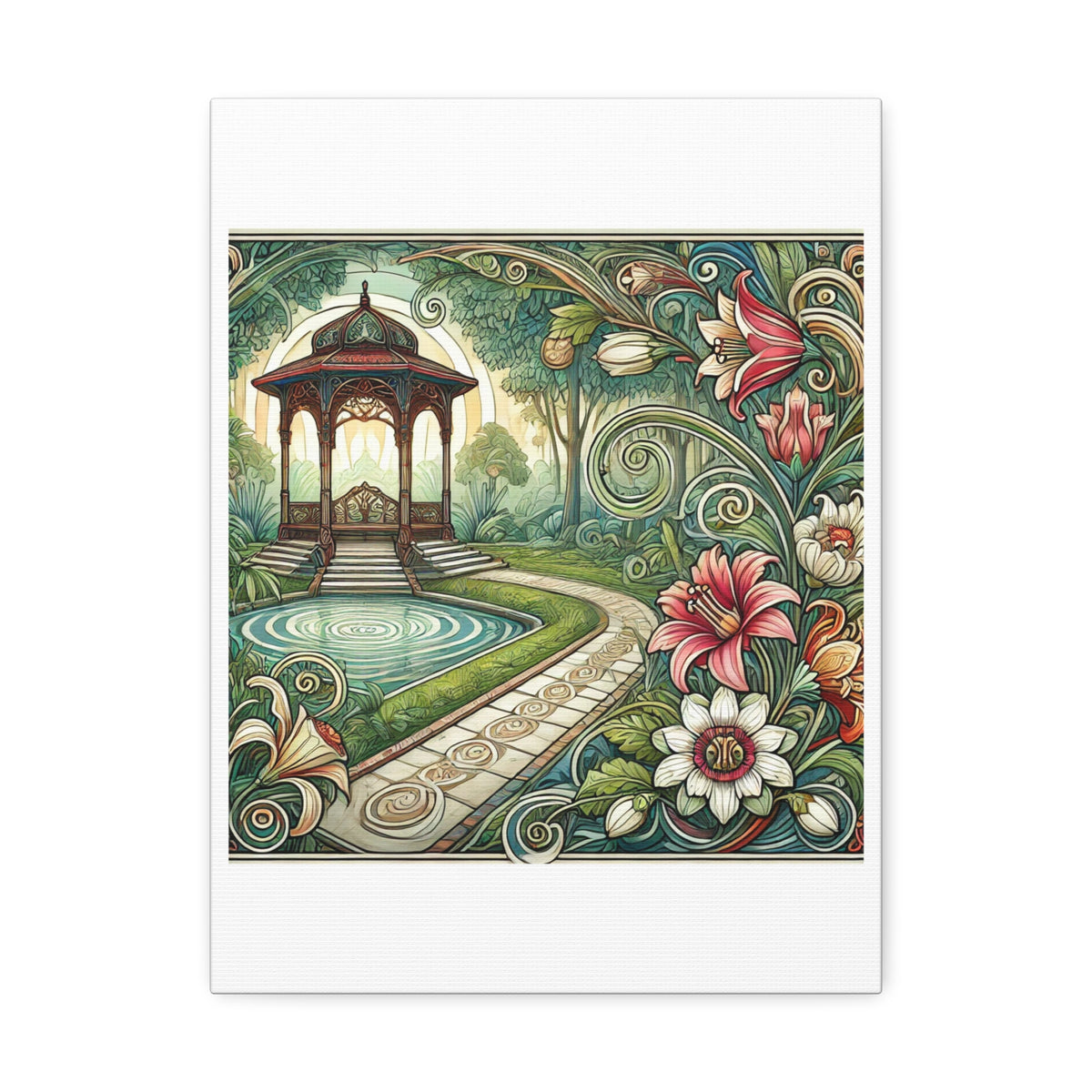 Botanical Gazebo Garden Art Nouveau Canvas Wall Art