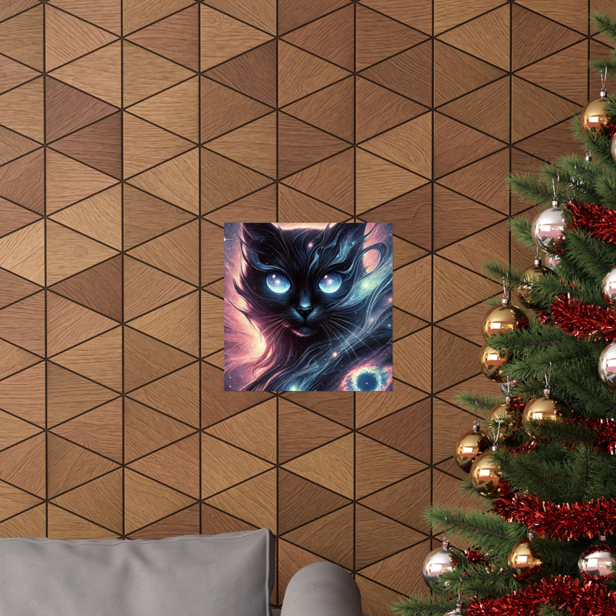 Cosmic Black Cat Galaxy Celestial Wall Art Poster