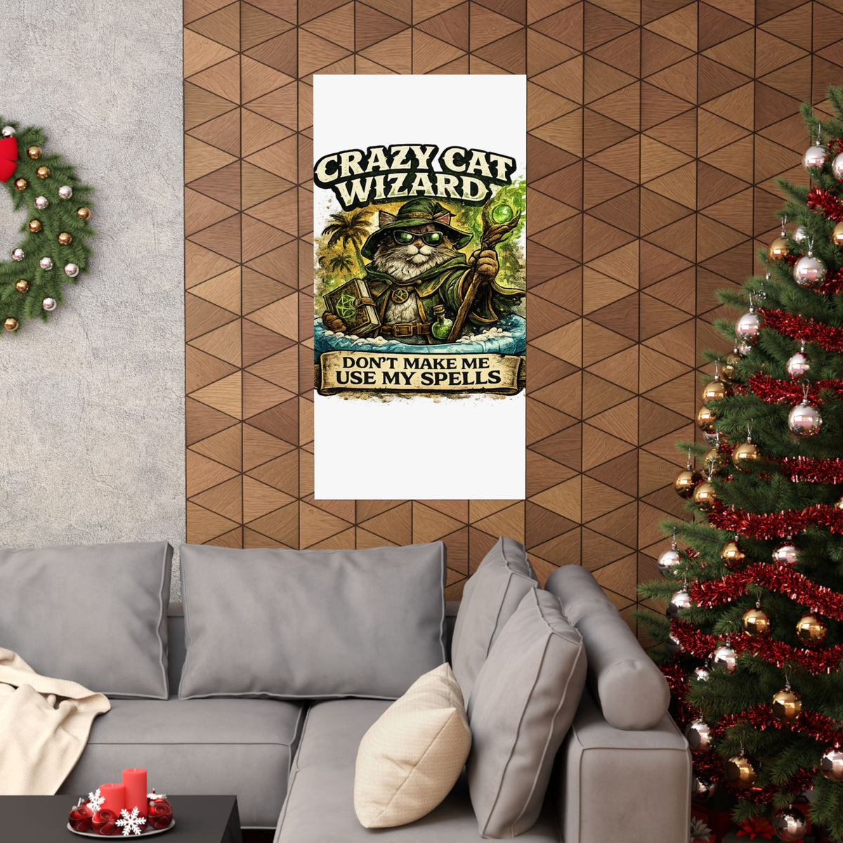 Crazy Cat Wizard Funny Fantasy Magic Art Poster