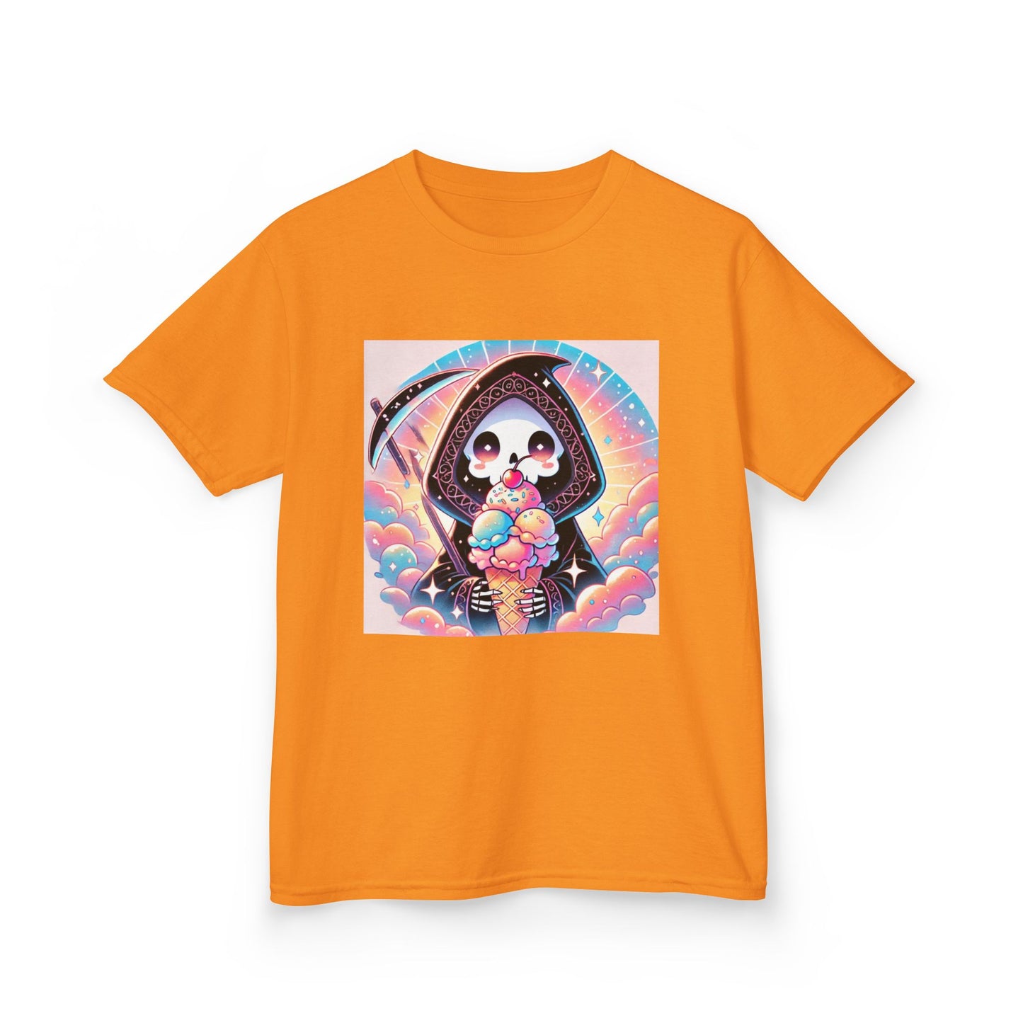 Grim Reaper Ice Cream Kawaii Anime Kids Short Sleeve Tee - Cute & Stylish Graphic T-Shirt - Fun Gift for Boys Girls!