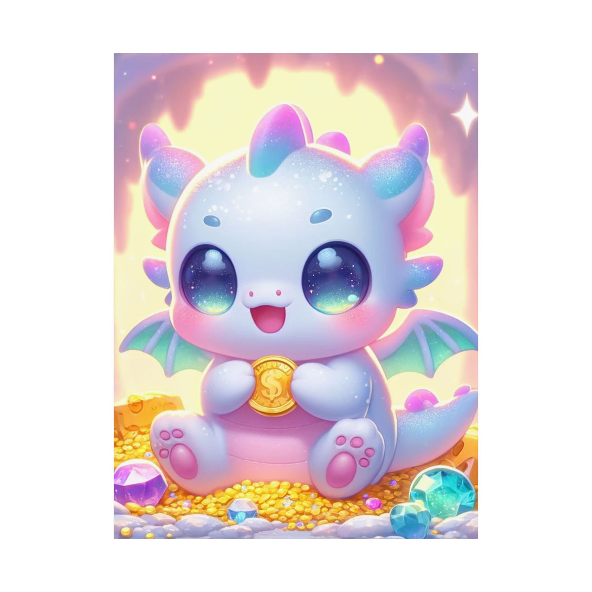 Pastel Treasure Dragon Kawaii Fantasy Wall Art Poster