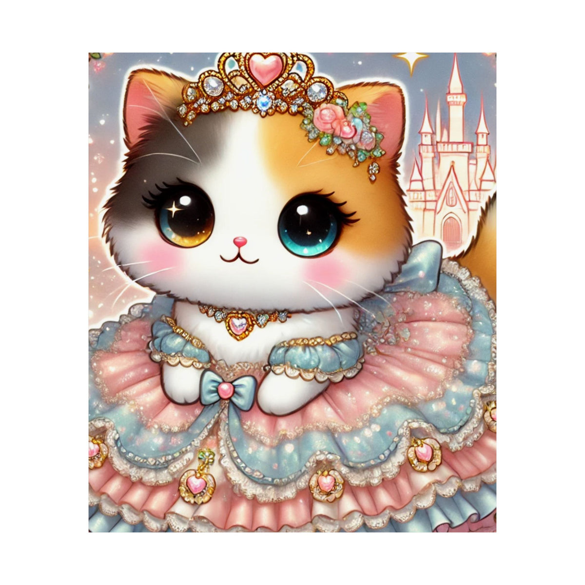 Pastel Princess Calico Cat Fantasy Wall Art Poster