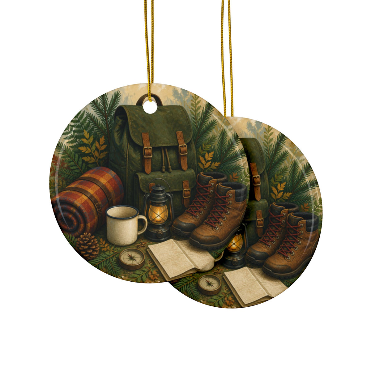 Generic Camping Gear Outdoor Adventure Art Ceramic Ornament, Holiday Keepsake an