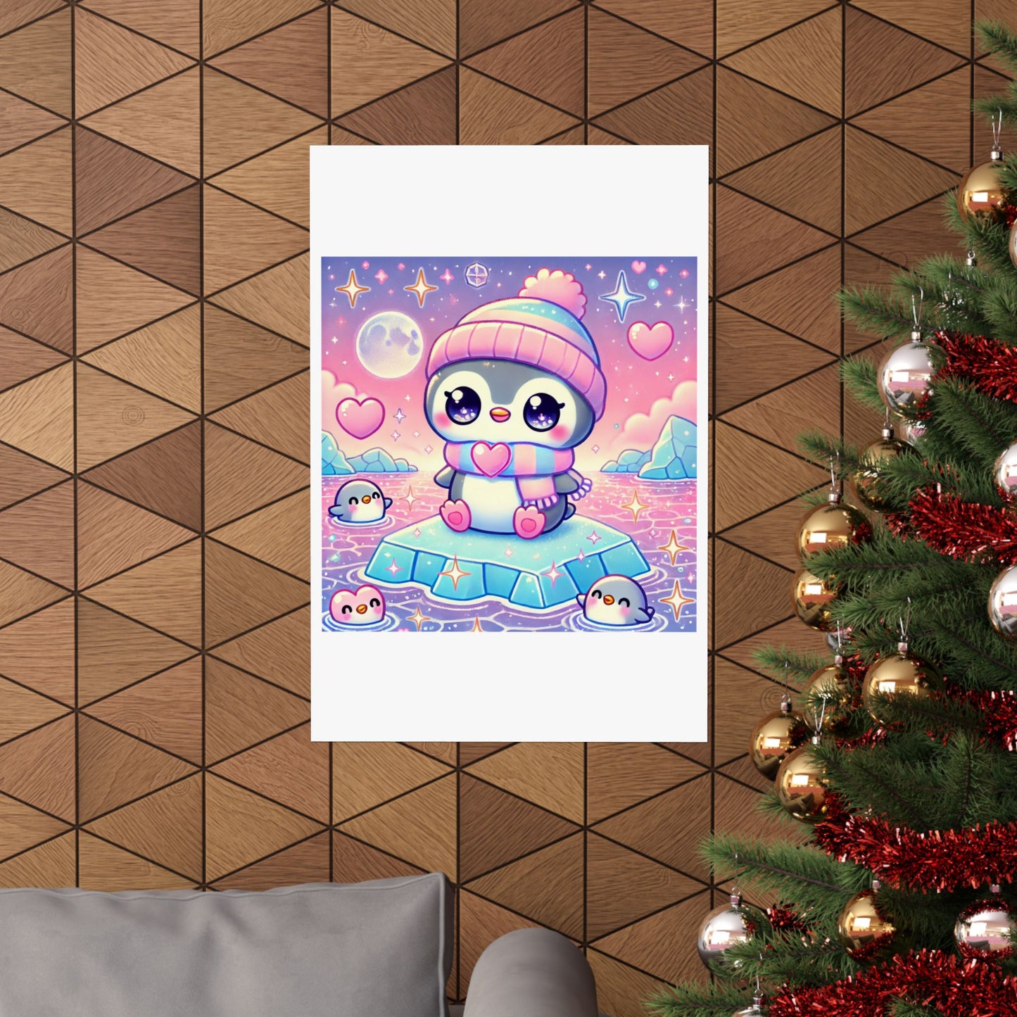Cute Winter Penguin Ice Floe Kawaii Art Poster