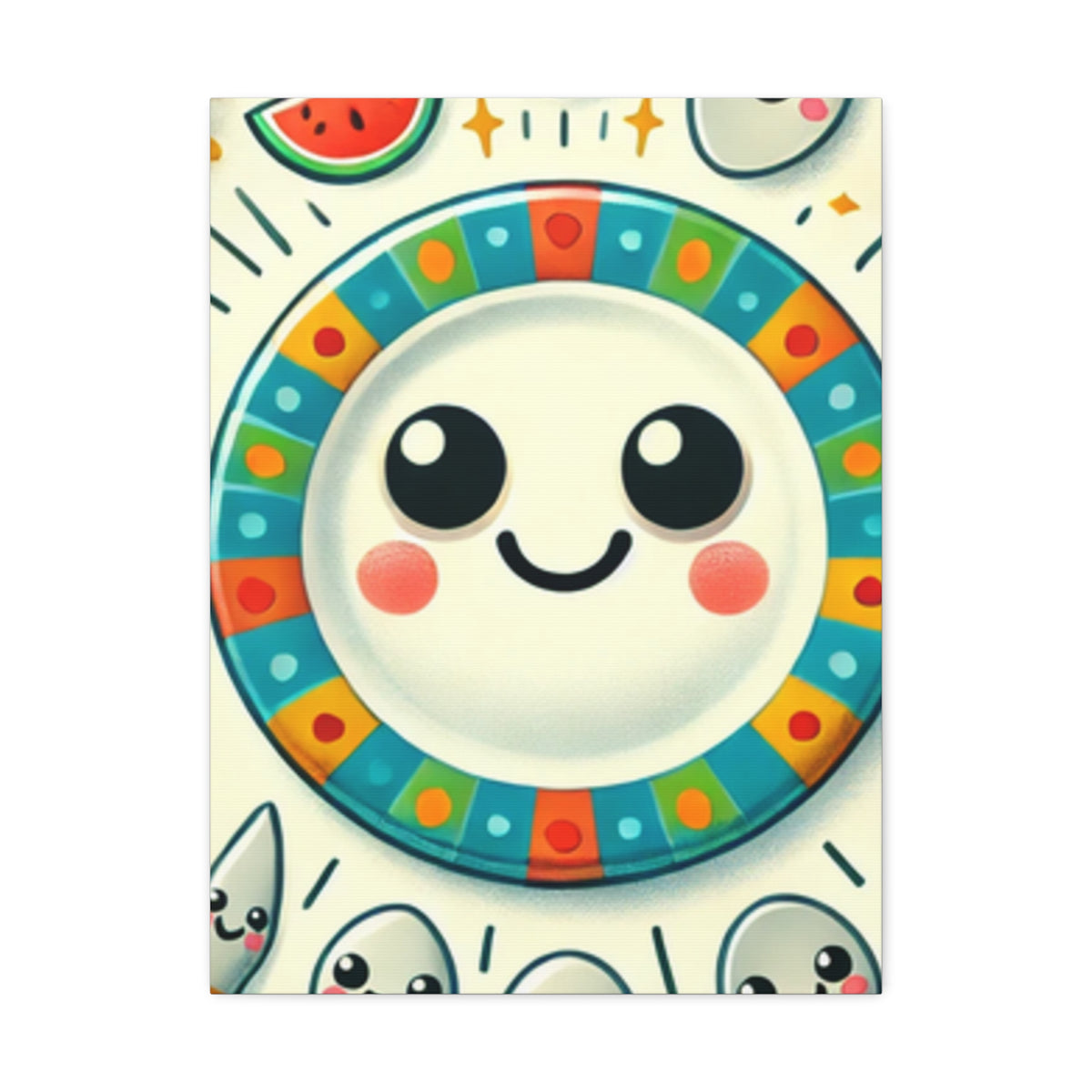 Happy Little Kitchen Club Kawaii Food Canvas Kitchen Wall Art Decor Gift