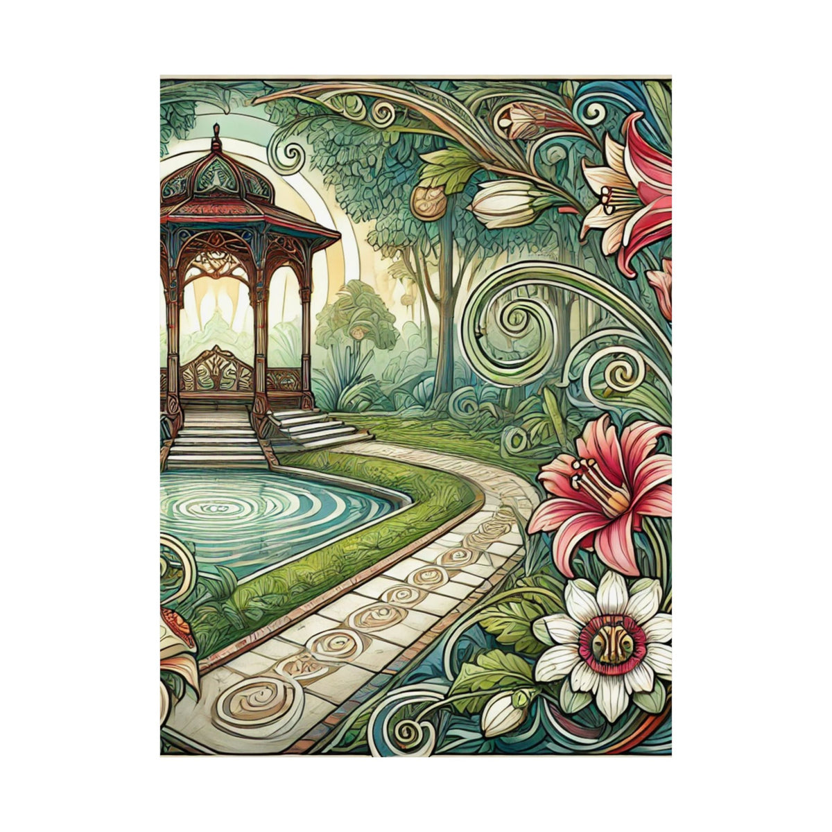 Botanical Gazebo Garden Art Nouveau Wall Art Poster