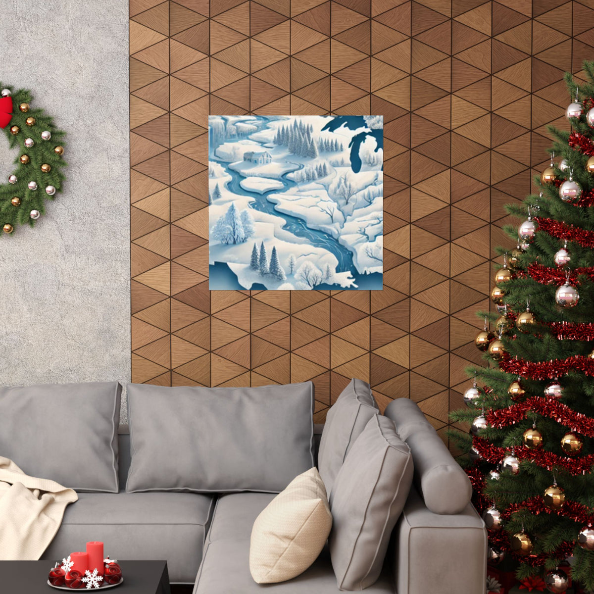 Winter USA Dreamscape Snowy Map Poster Wall Art Decor