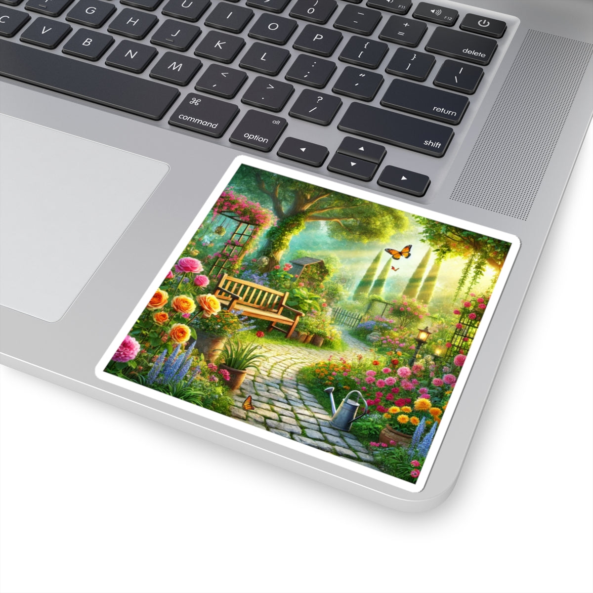 Sunlit Spring Flower Garden Bench Sticker