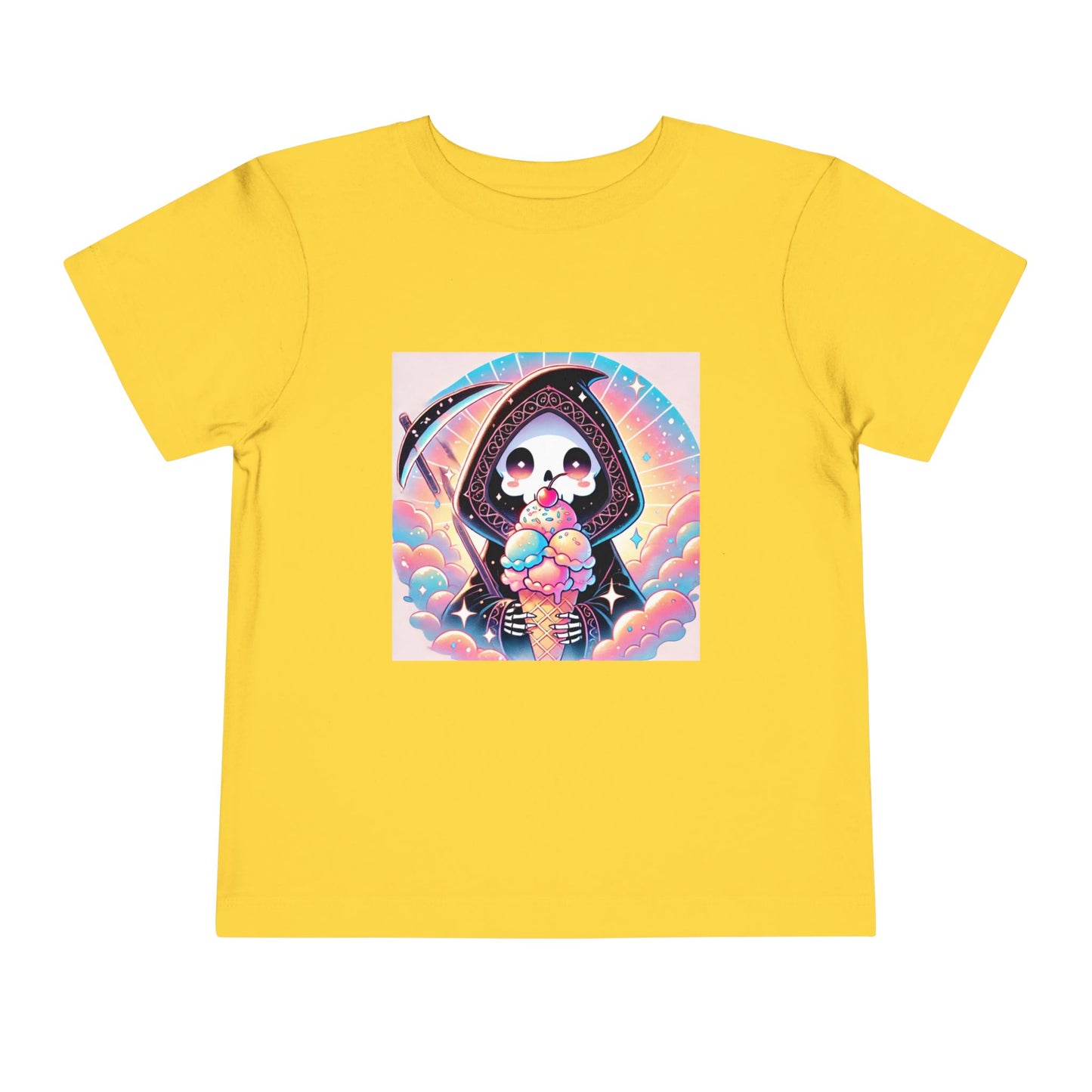 Grim Reaper with Ice Cream Kawaii Anime Toddler Tee - Adorable Short Sleeve Shirt for Kids - Fun & Stylish Gift Idea!
