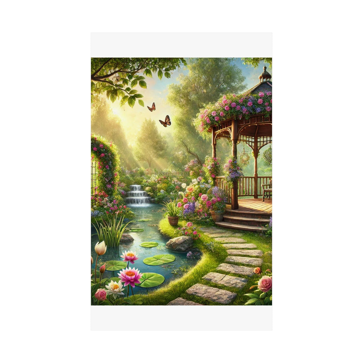 Sunlit Rose Gazebo Cottage Garden Wall Art Poster