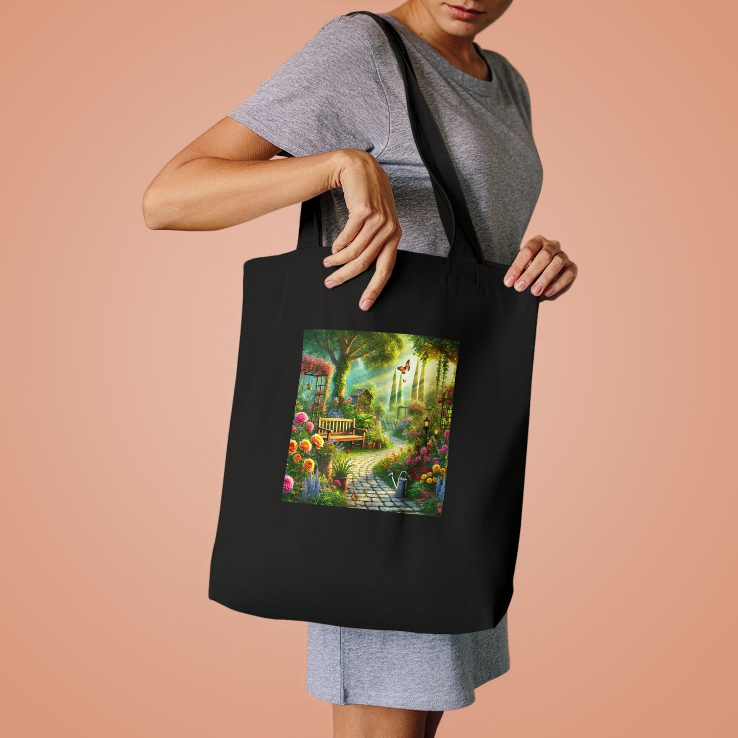 Sunlit Spring Flower Garden Bench Tote Bag