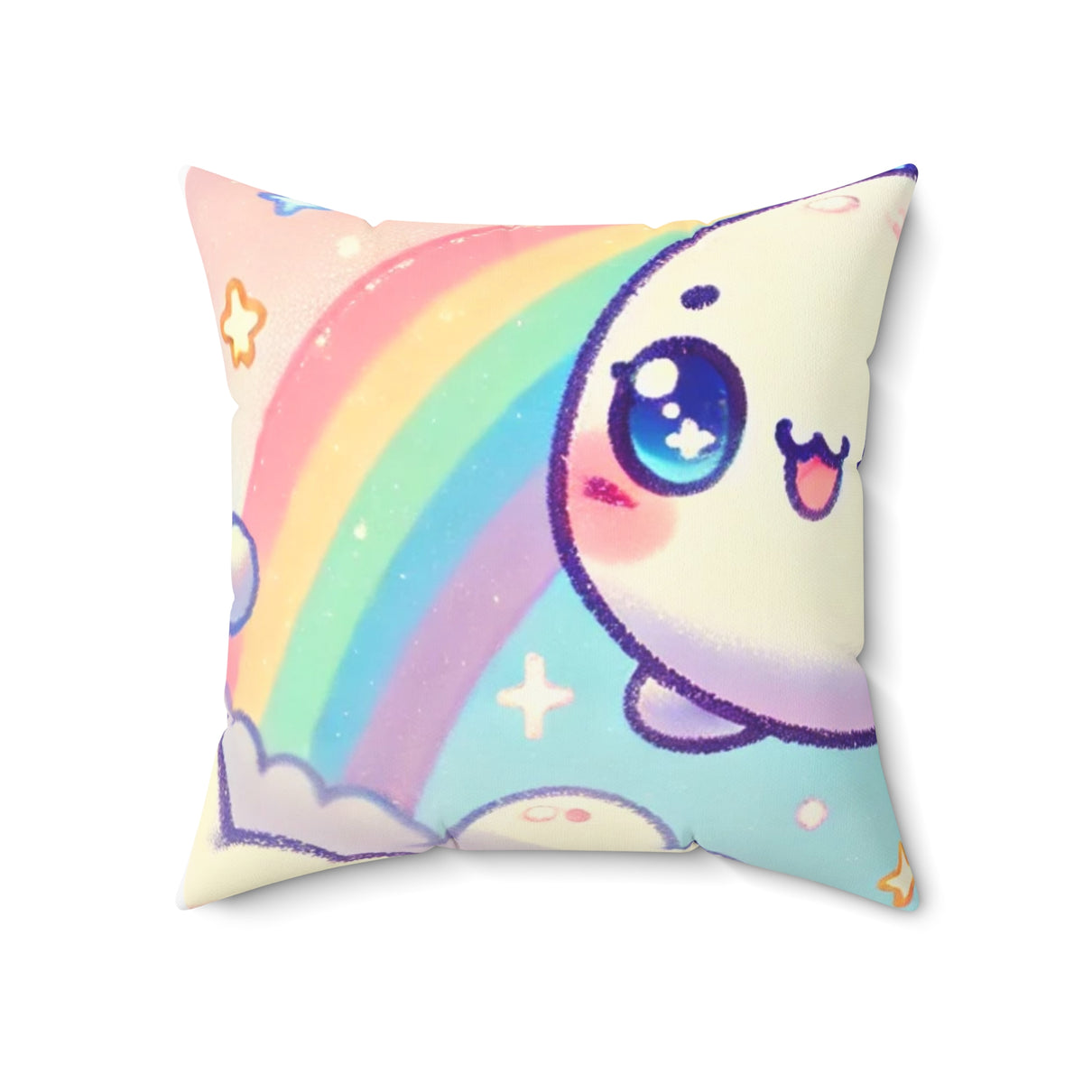 Kawaii Rainbow Whale Pastel Cloud Decorative Pillow