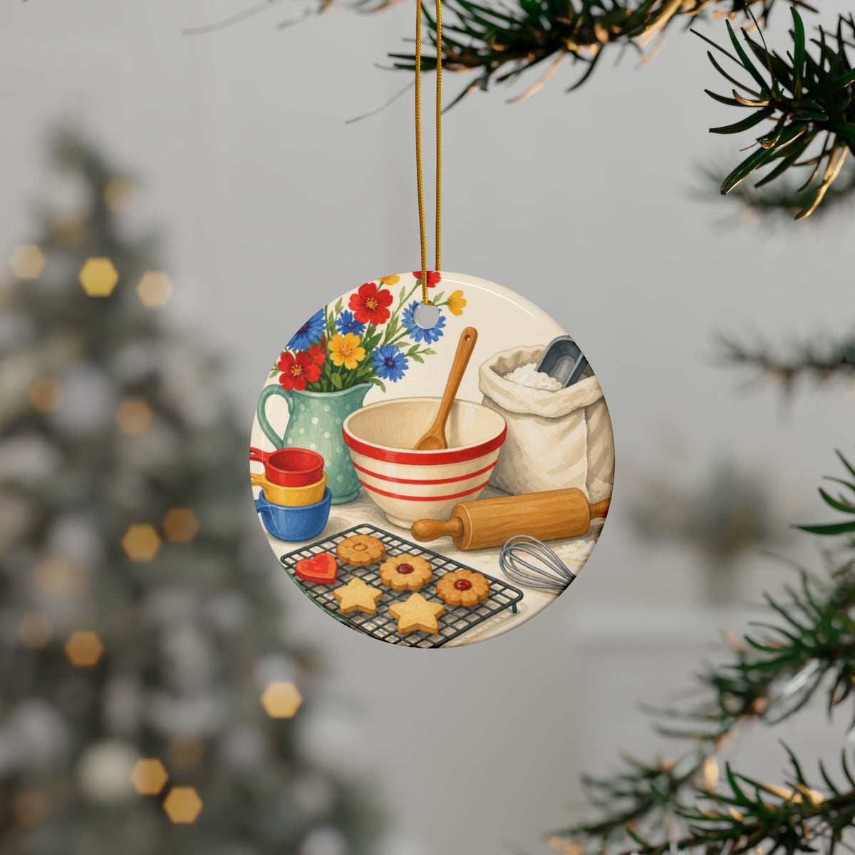 Cheerful Home Baking Hobby Art Ceramic Ornament, Holiday Keepsake and Gift