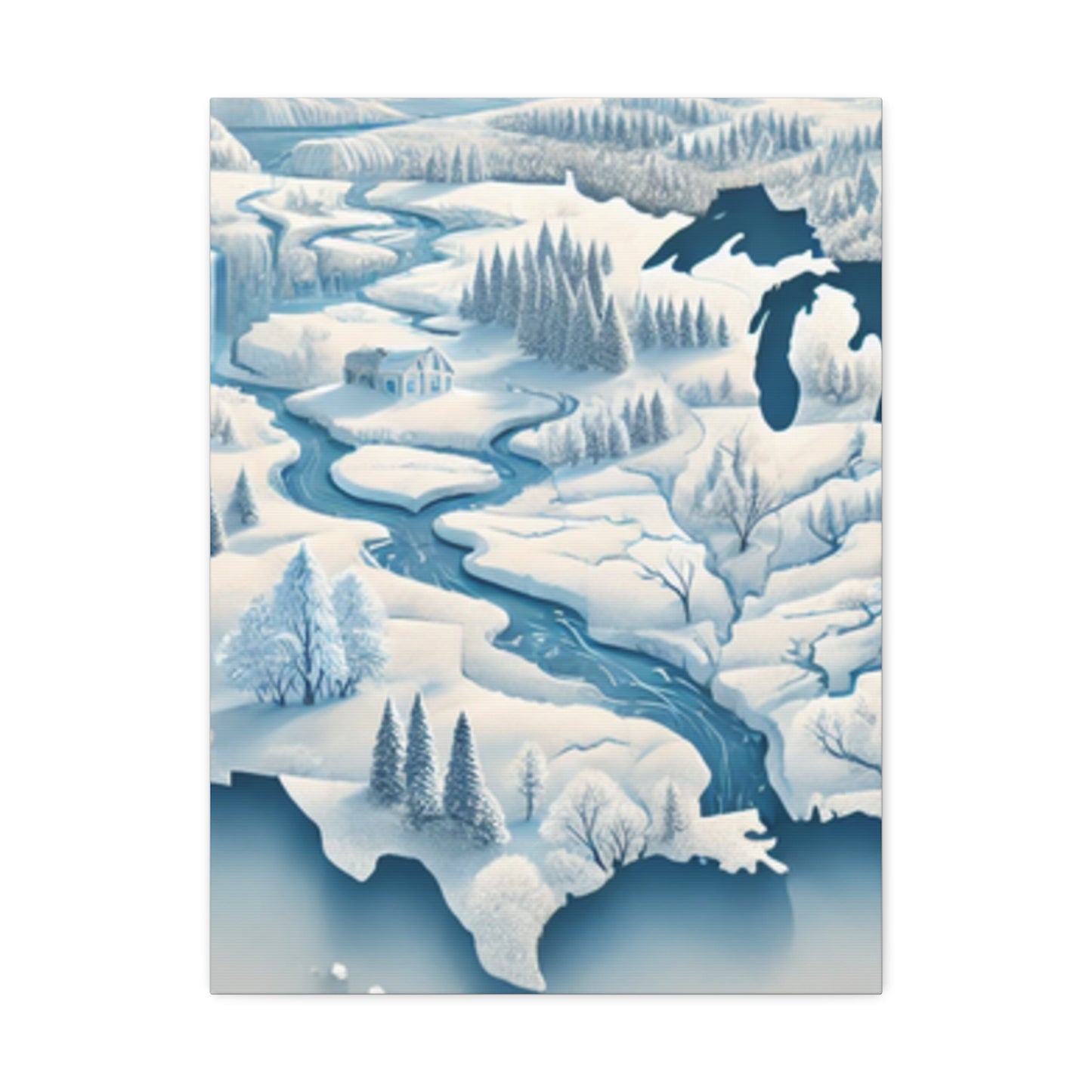 Winter USA Dreamscape Snowy Map Canvas Wall Art Travel Gift
