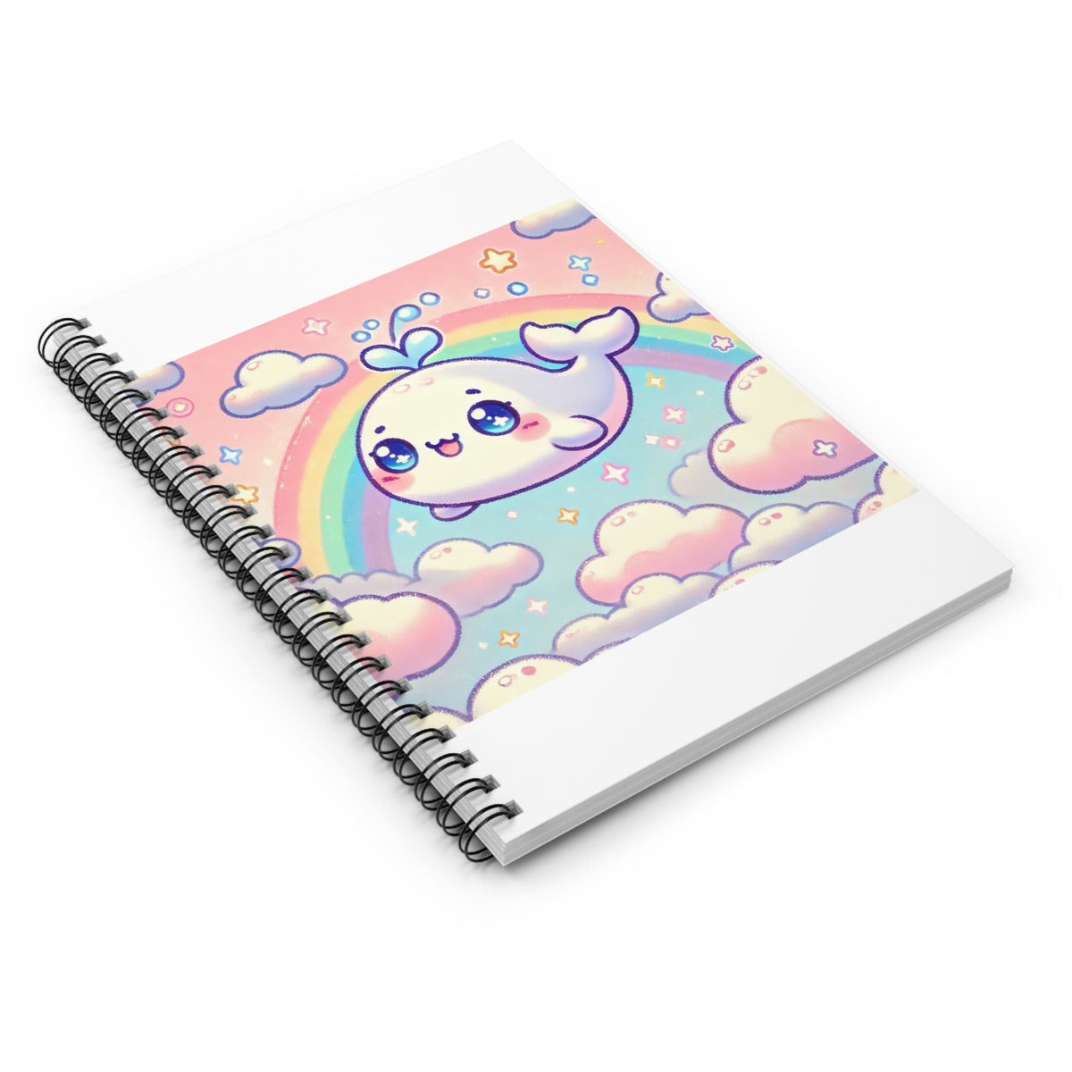 Kawaii Rainbow Whale Pastel Cloud Spiral Notebook