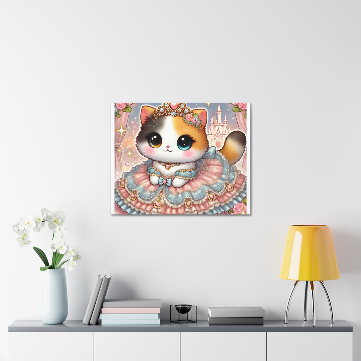 Pastel Princess Calico Cat Fantasy Canvas Wall Art