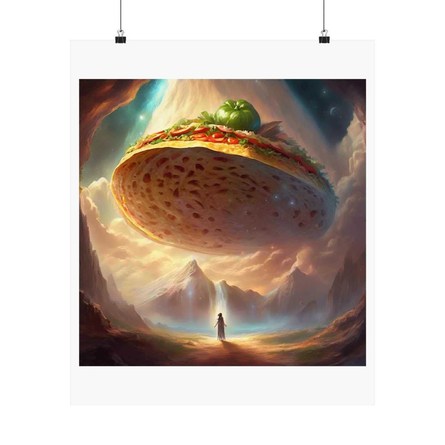 Cosmic Taco UFO Surreal Food Fantasy Art Poster