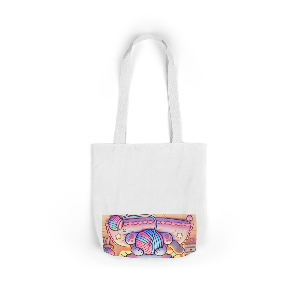 Cozy Kawaii Knitting Cat Pastel Yarn Canvas Tote Bag