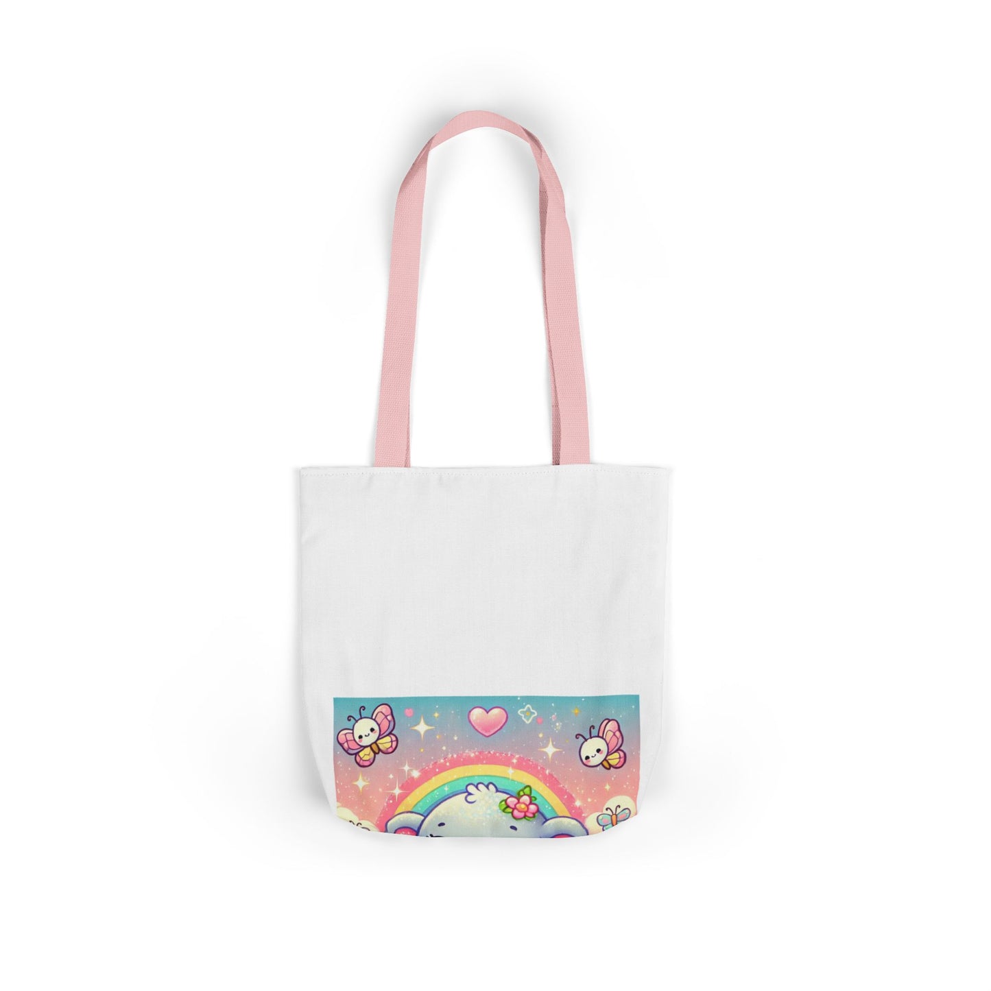 Pastel Rainbow Baby Elephant Floral Canvas Tote Bag