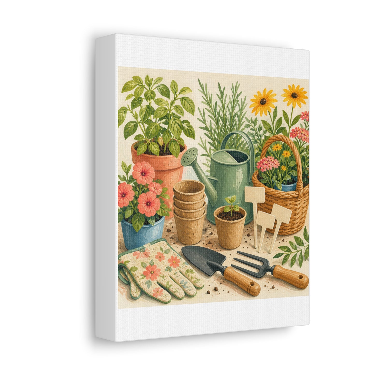 Colorful Gardening Tools and Flowers Canvas Art