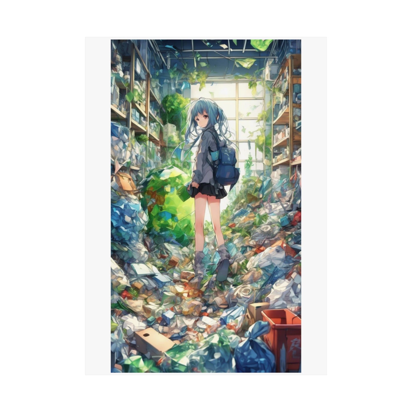 Green Recycling Alley Anime Girl Urban Green Poster