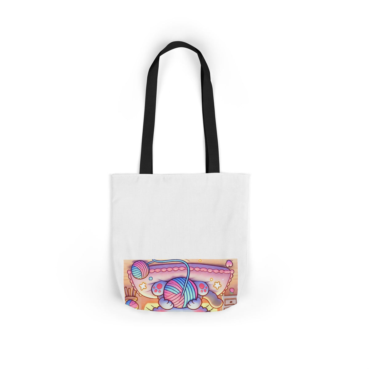 Cozy Kawaii Knitting Cat Pastel Yarn Canvas Tote Bag
