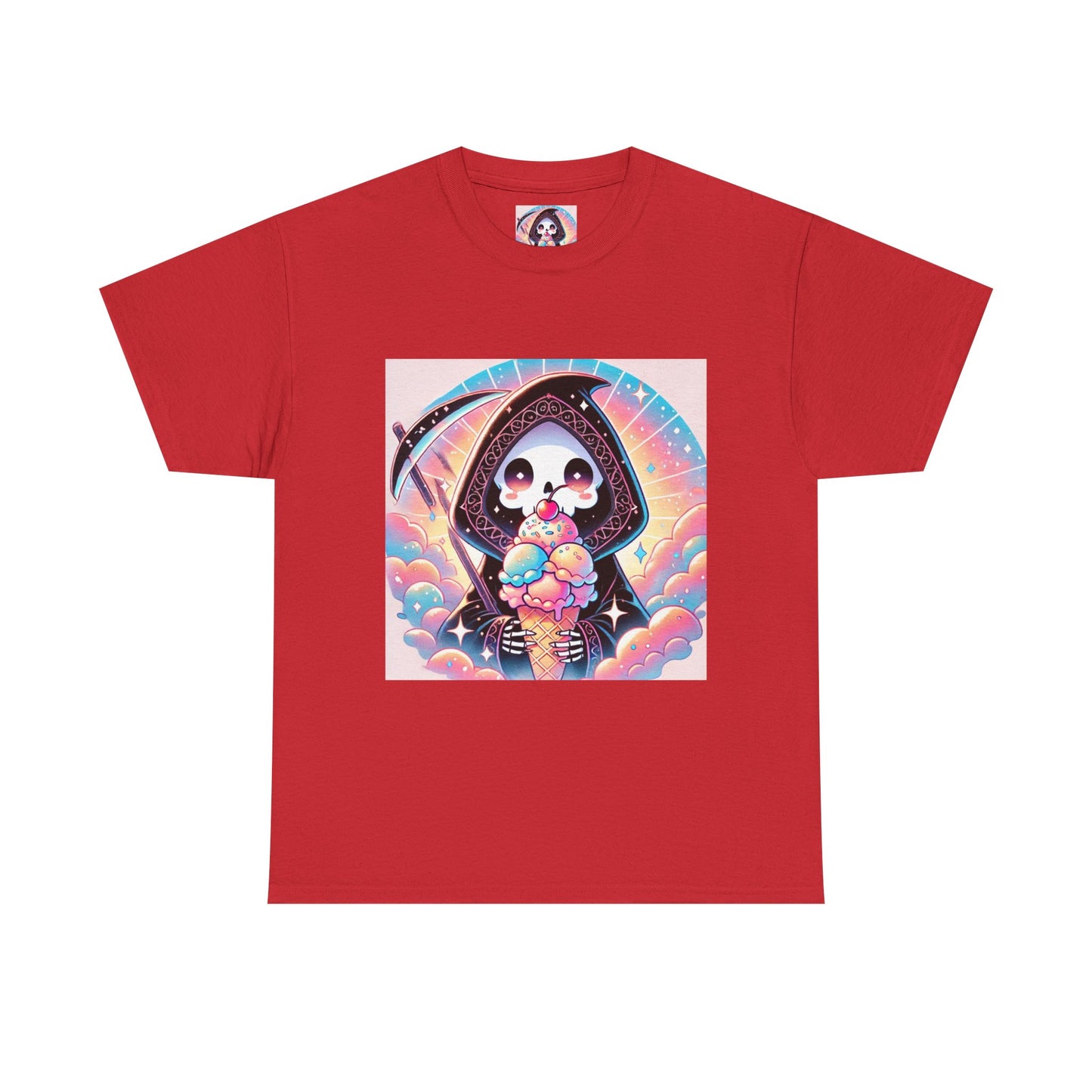Grim Reaper with Ice Cream Kawaii Anime Unisex Heavy Cotton Tee - Fun & Stylish Graphic T-Shirt - Great Gift for Anime Fans!