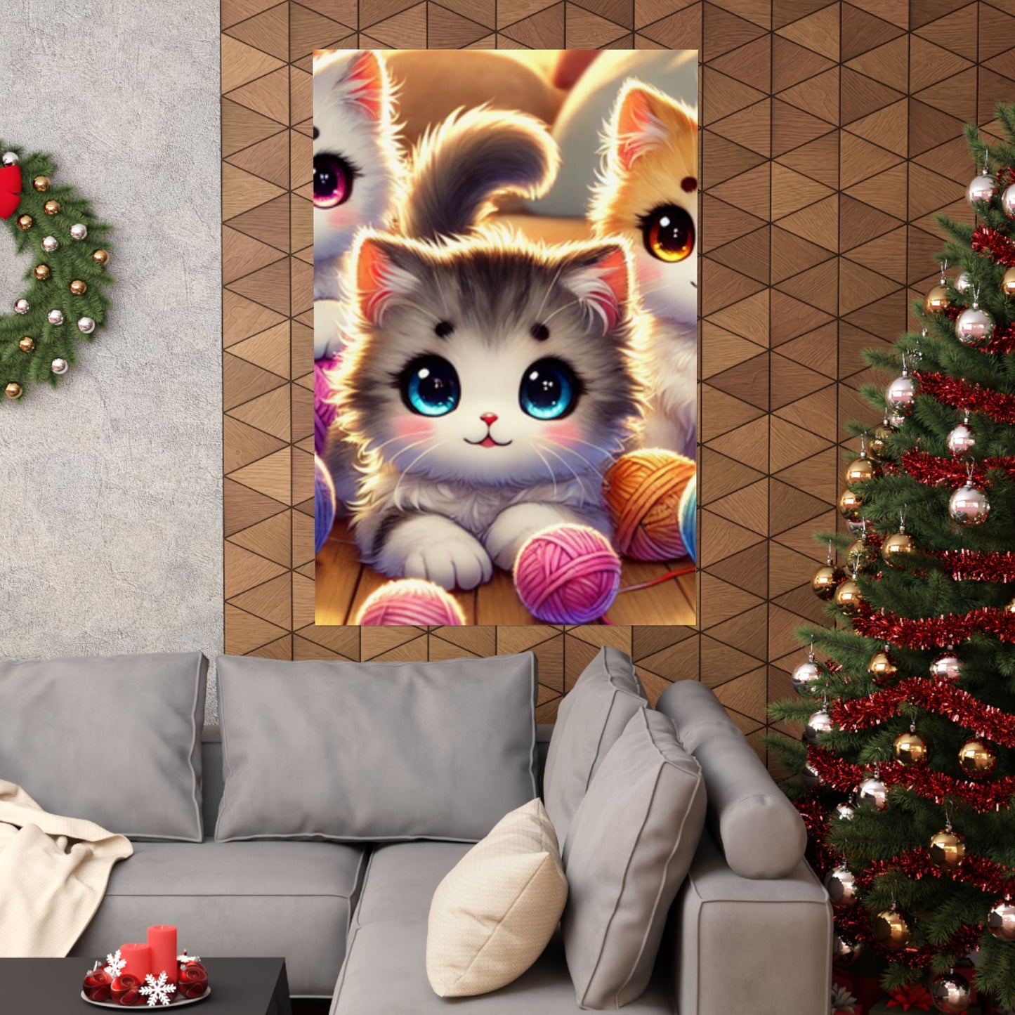 Cozy Yarn Kittens Cute Cat Poster Knitting Room Wall Art Decor