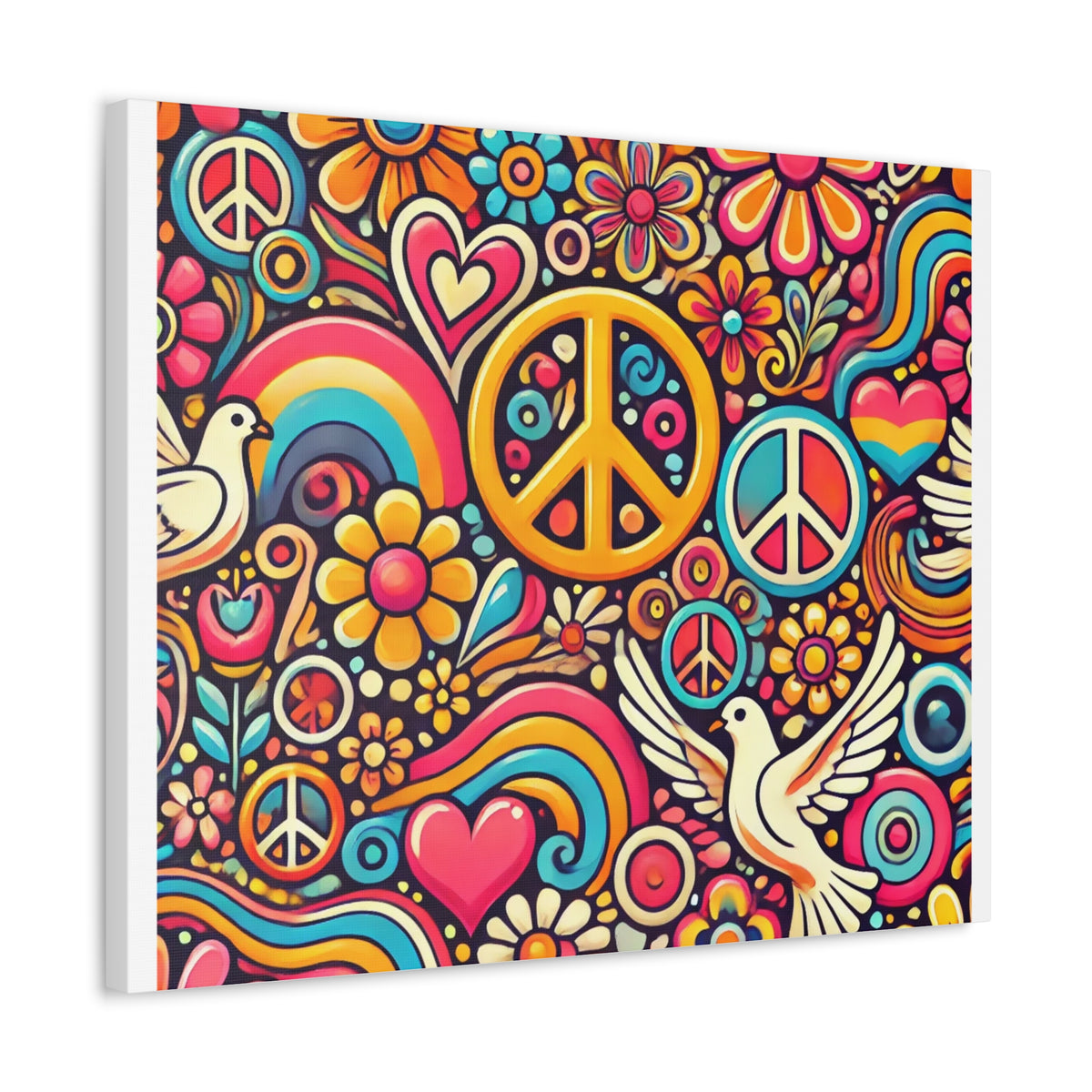 Colorful Peace Floral Pattern Canvas Wall Art