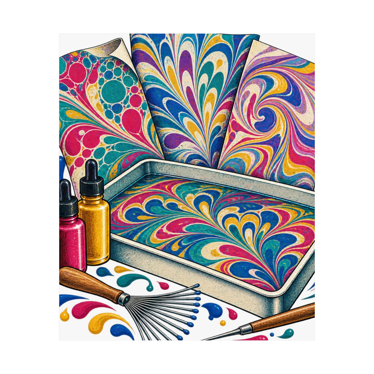 Colorful Paper Marbling Workshop Poster