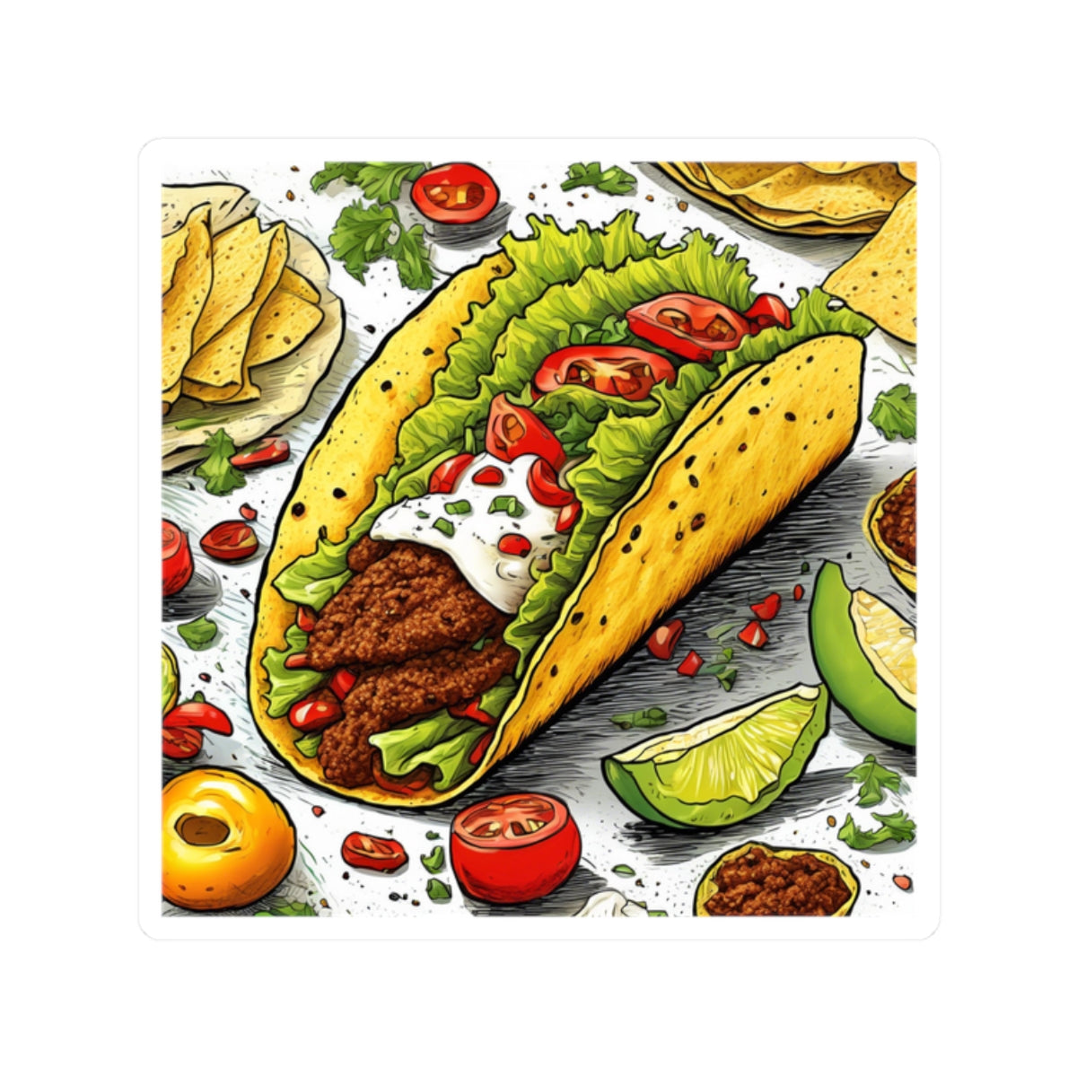 Bold Taco Illustration Foodie Gift Art Sticker