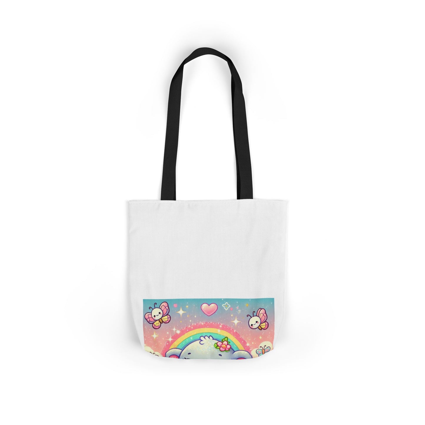 Pastel Rainbow Baby Elephant Floral Canvas Tote Bag