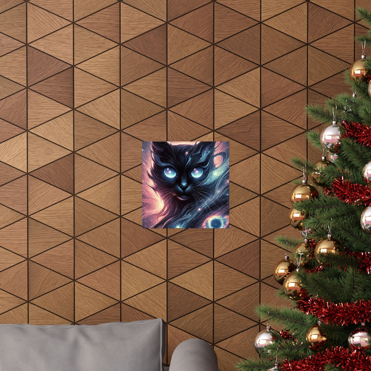 Cosmic Black Cat Galaxy Celestial Wall Art Poster