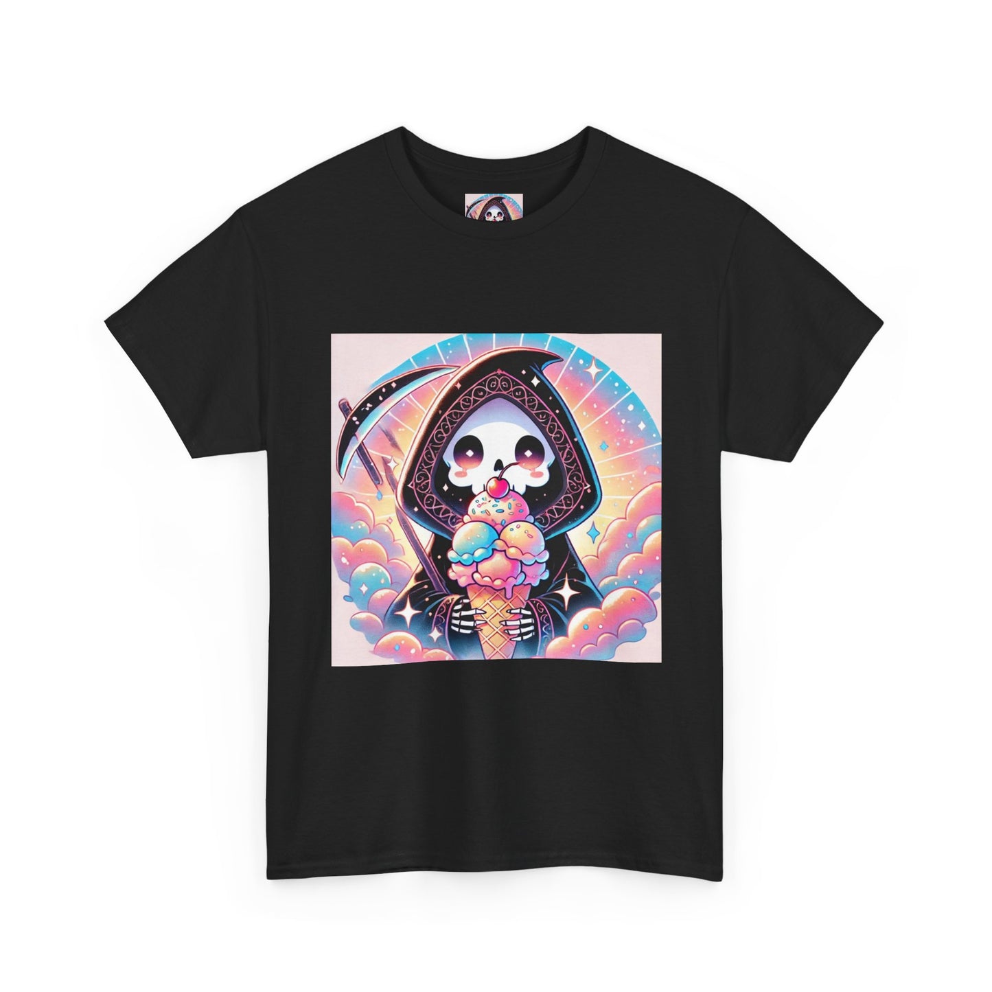 Grim Reaper with Ice Cream Kawaii Anime Unisex Heavy Cotton Tee - Fun & Stylish Graphic T-Shirt - Great Gift for Anime Fans!