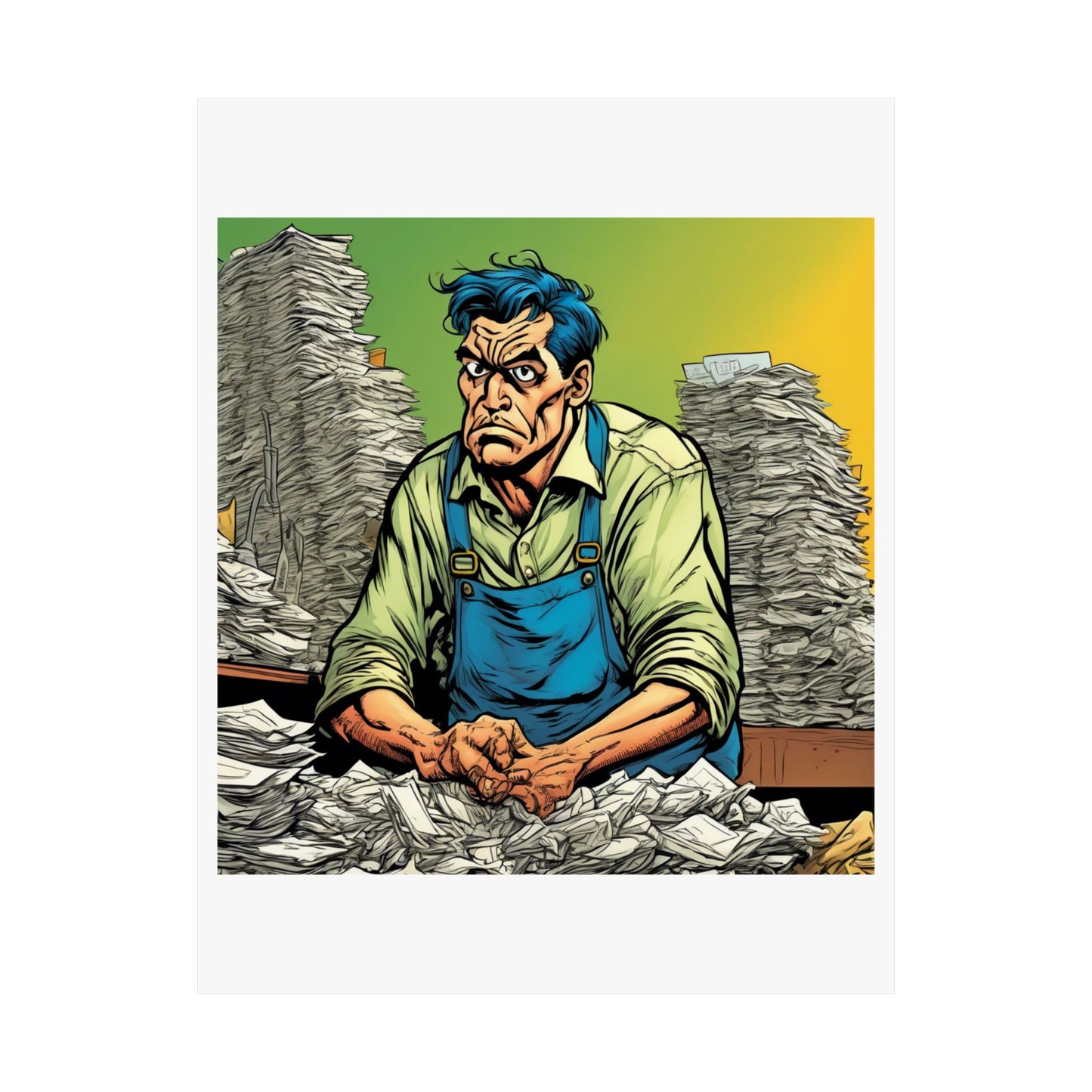 Paperwork Chaos Desk Worker Funny Office Art Poster