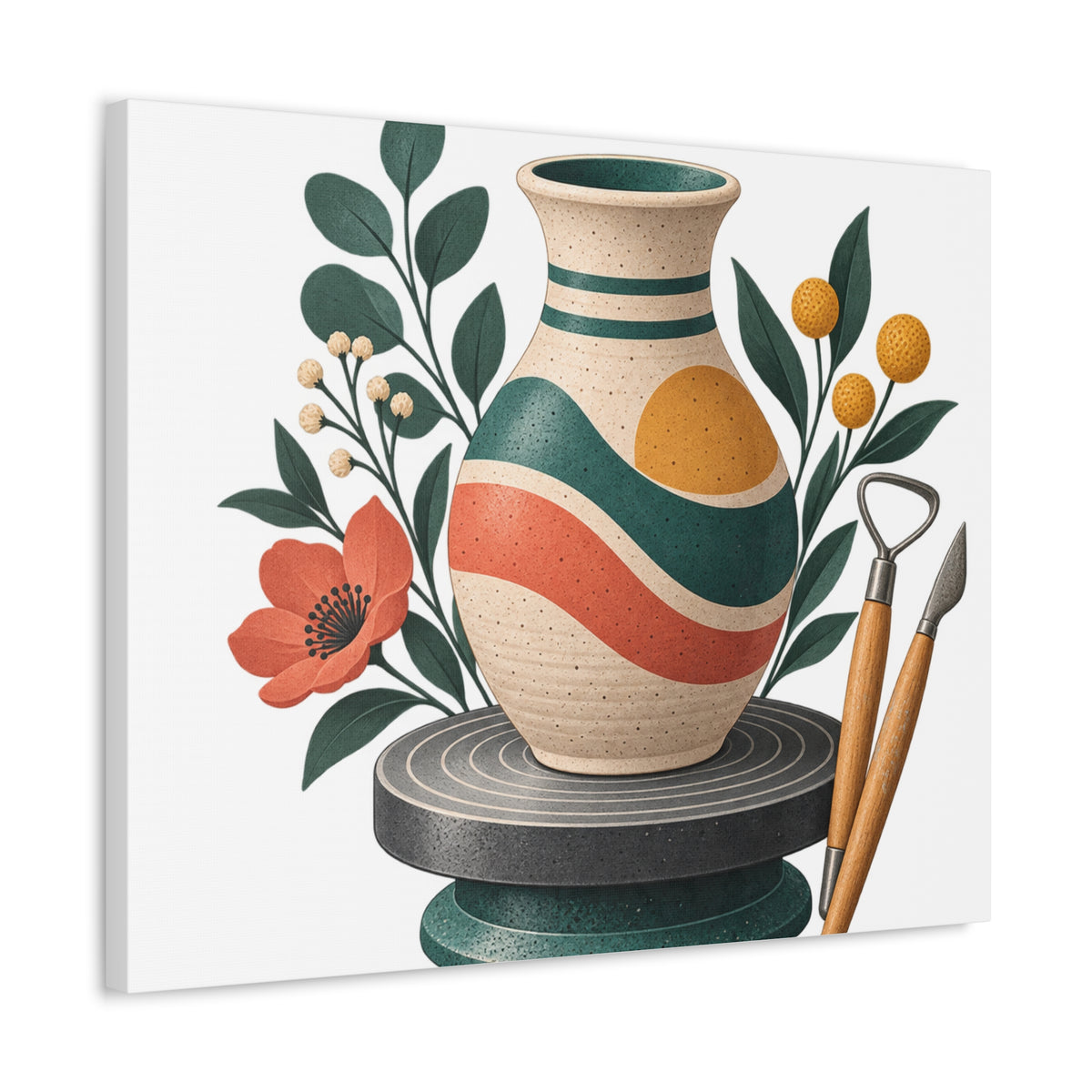 Midcentury Pottery Botanical Art Canvas