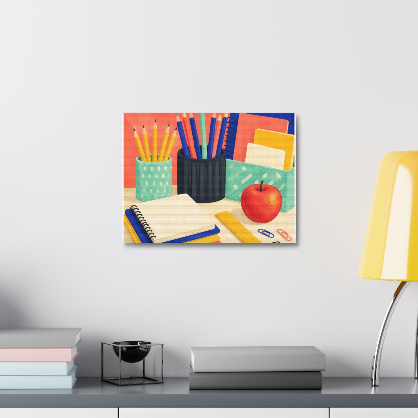 Colorful Teacher Desk Supplies Art Canvas Art