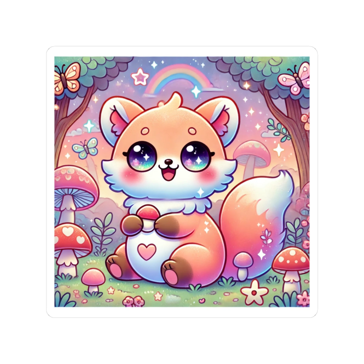 Pastel Woodland Fox Mushroom Kawaii Sticker