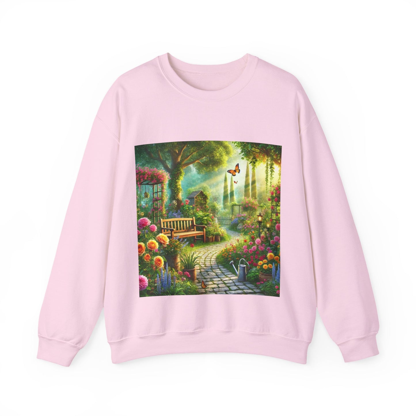 Sunlit Spring Flower Garden Bench Sweatshirt