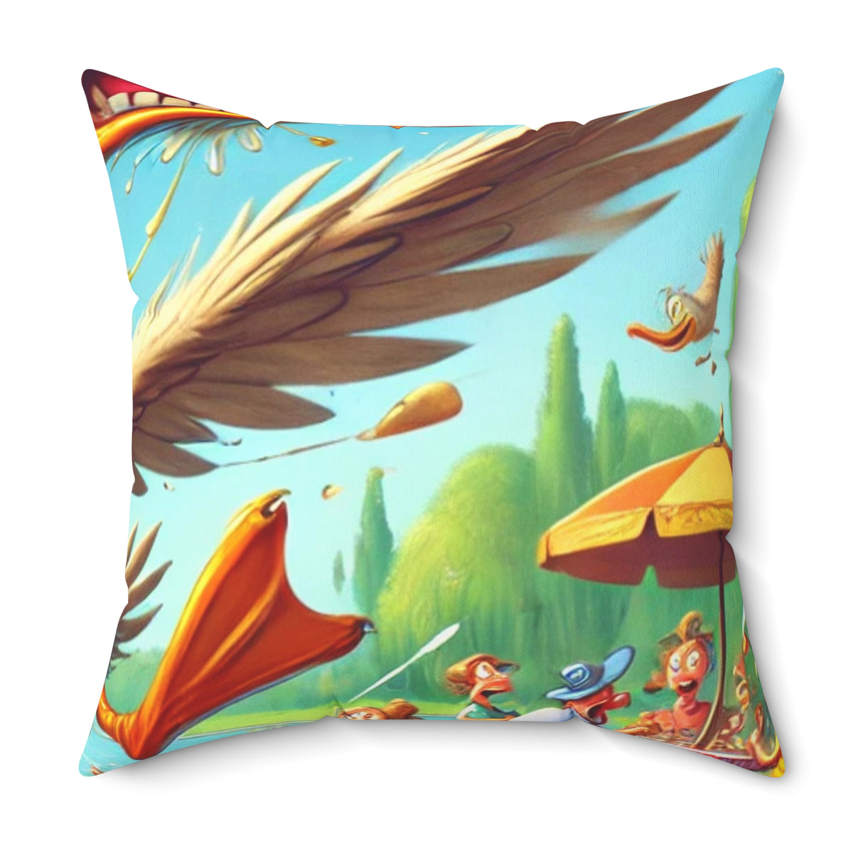 Chaotic Picnic Duck Funny Summer Decorative Pillow