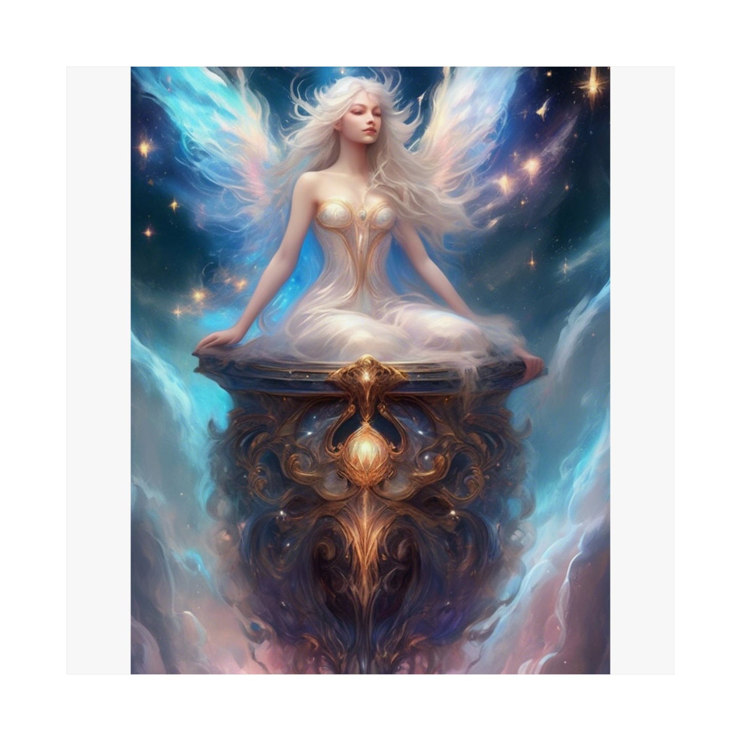 Celestial Winged Meditation Fantasy Portrait Poster