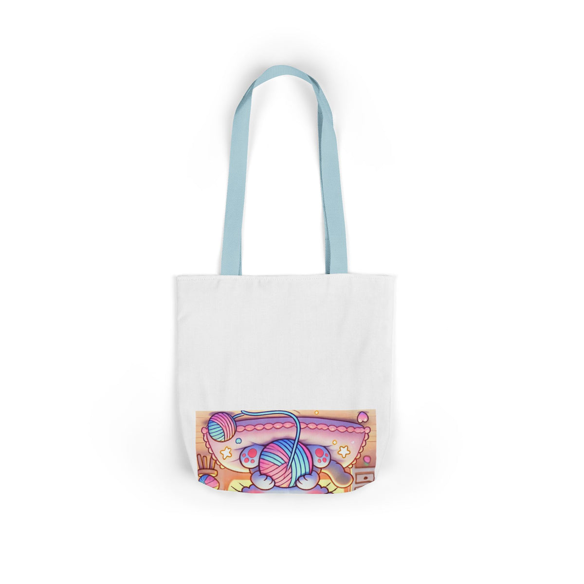Cozy Kawaii Knitting Cat Pastel Yarn Canvas Tote Bag
