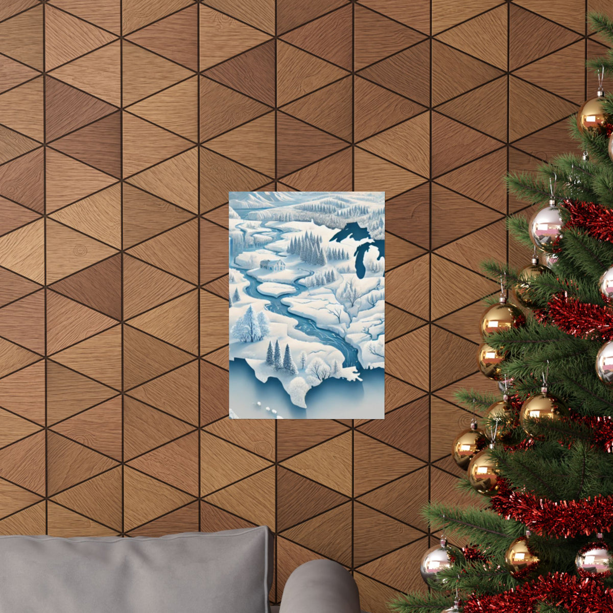Winter USA Dreamscape Snowy Map Poster Wall Art Decor