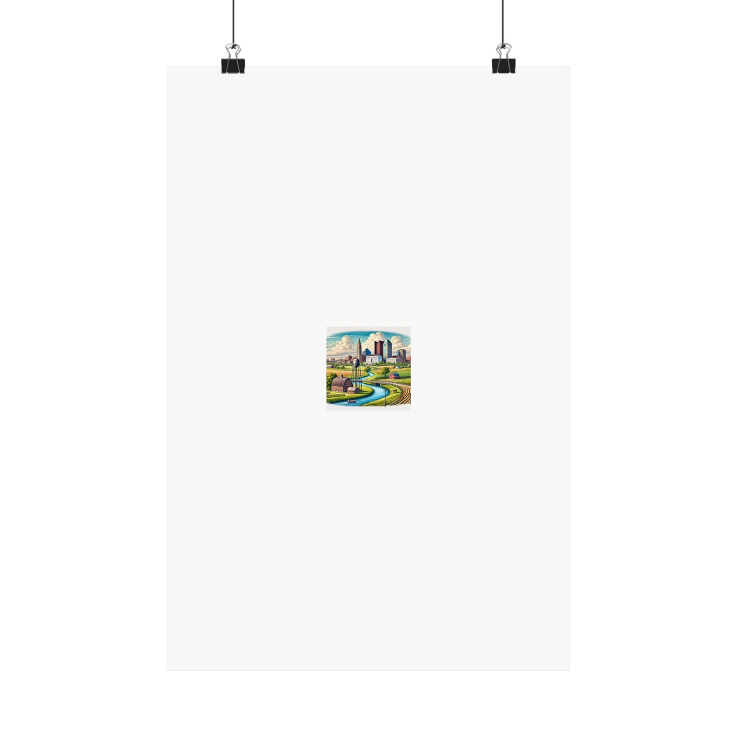 Rural River City Skyline Hometown Landscape Poster Art