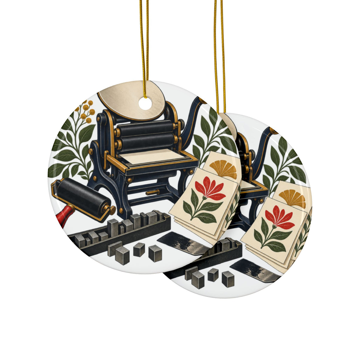 Botanical Letterpress Printshop Round Ornament